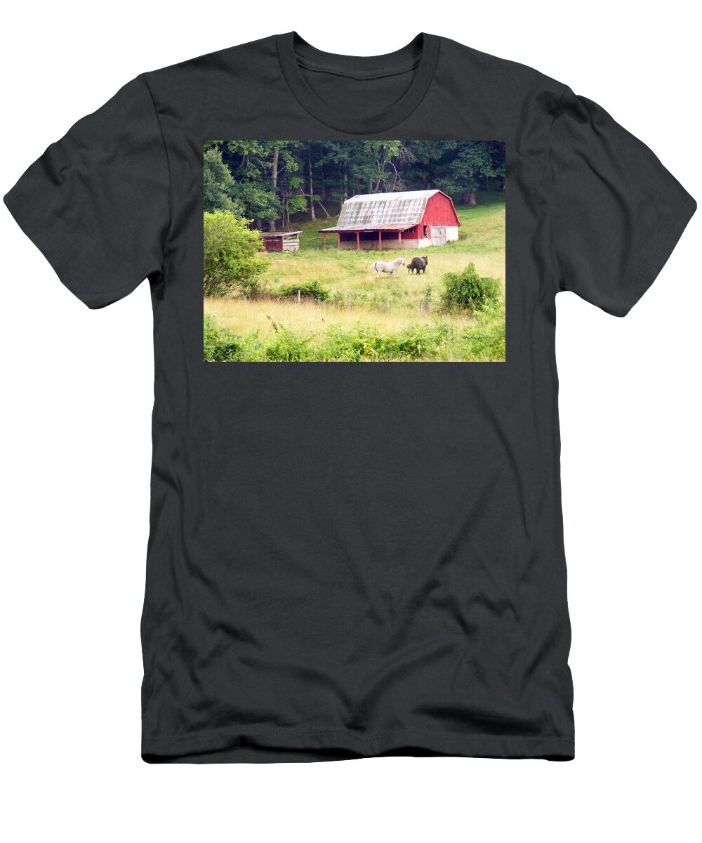 Duane Mccullough T-Shirt featuring the photograph Old Red Barn West of Brevard NC by Duane McCullough