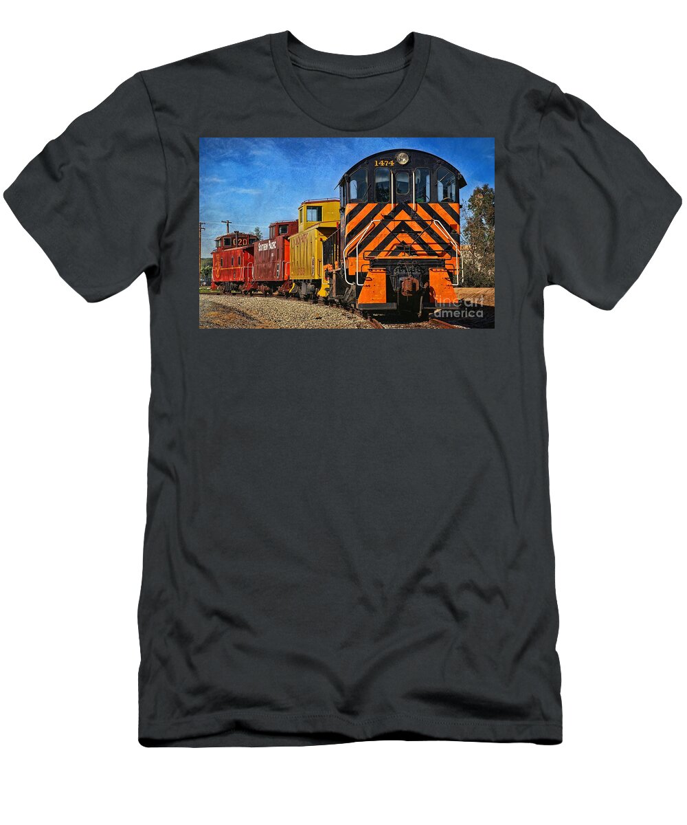 Train T-Shirt featuring the photograph On The Tracks by Peggy Hughes