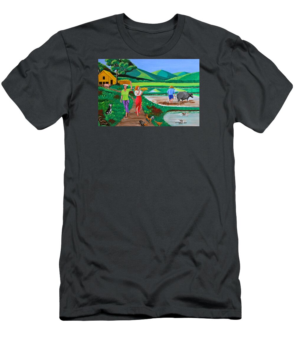 Carabao T-Shirt featuring the painting One Beautiful Morning in the Farm by Cyril Maza