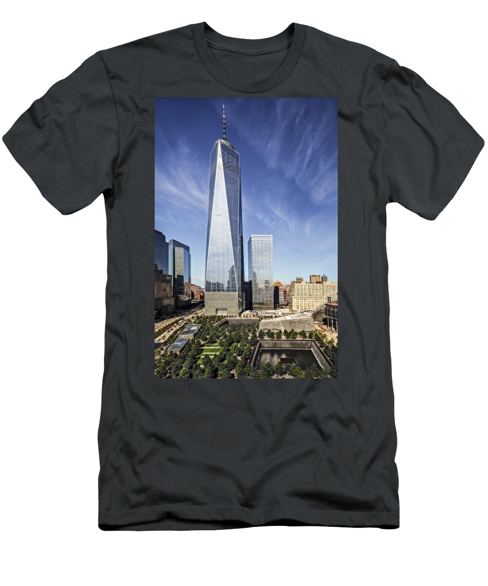 World Trade Center T-Shirt featuring the photograph One World Trade Center Reflecting Pools by Susan Candelario