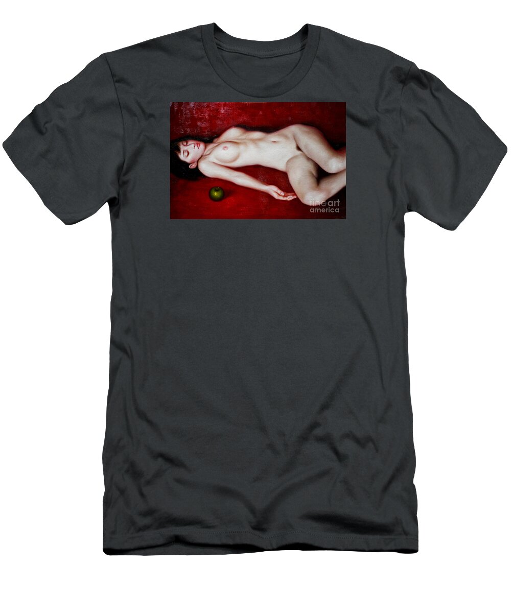 Oil Painting T-Shirt featuring the painting Original oil painting nude girl on canvas by Hongtao Huang