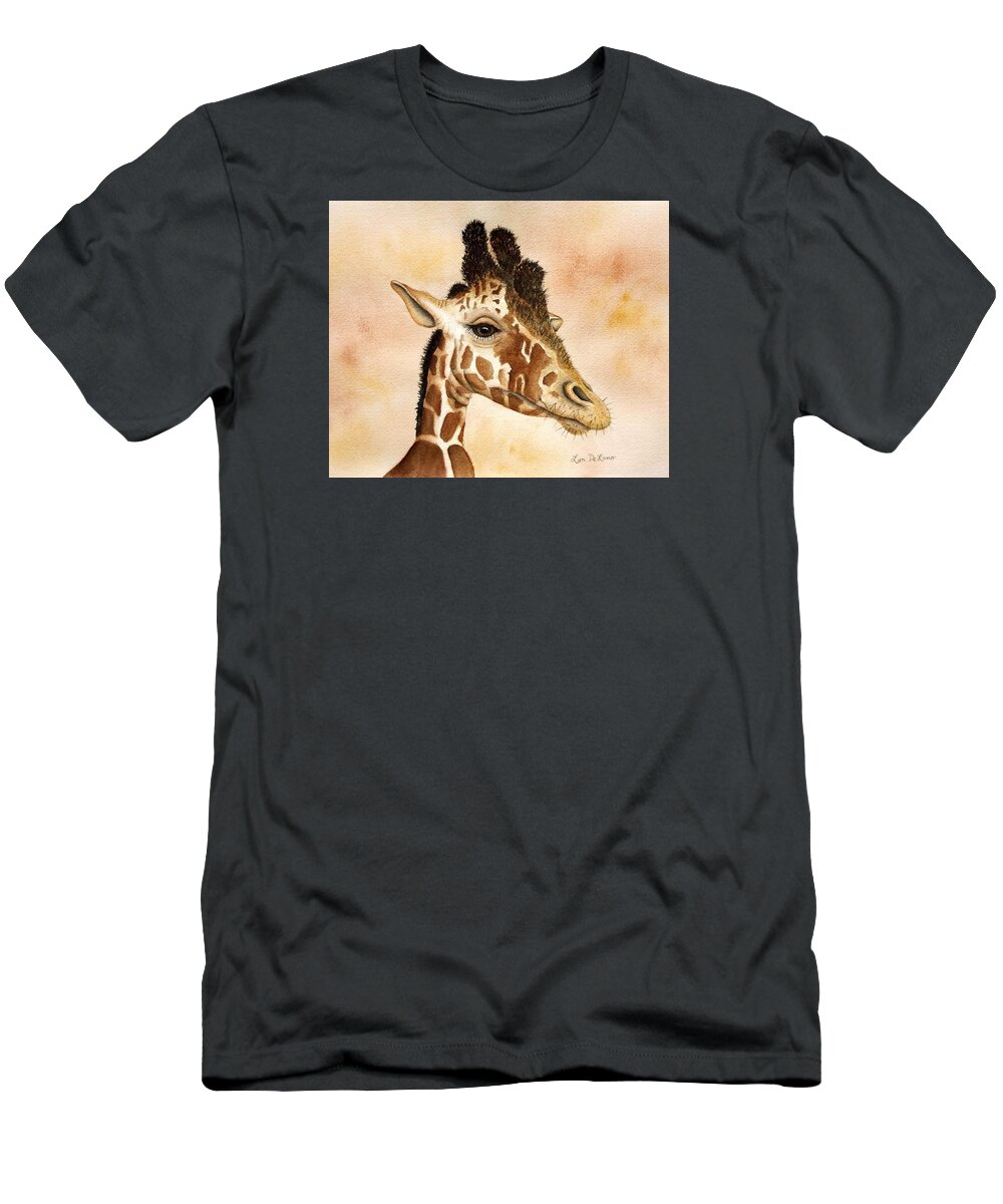Giraffe T-Shirt featuring the painting Out of Africa's Giraffe by Lyn DeLano