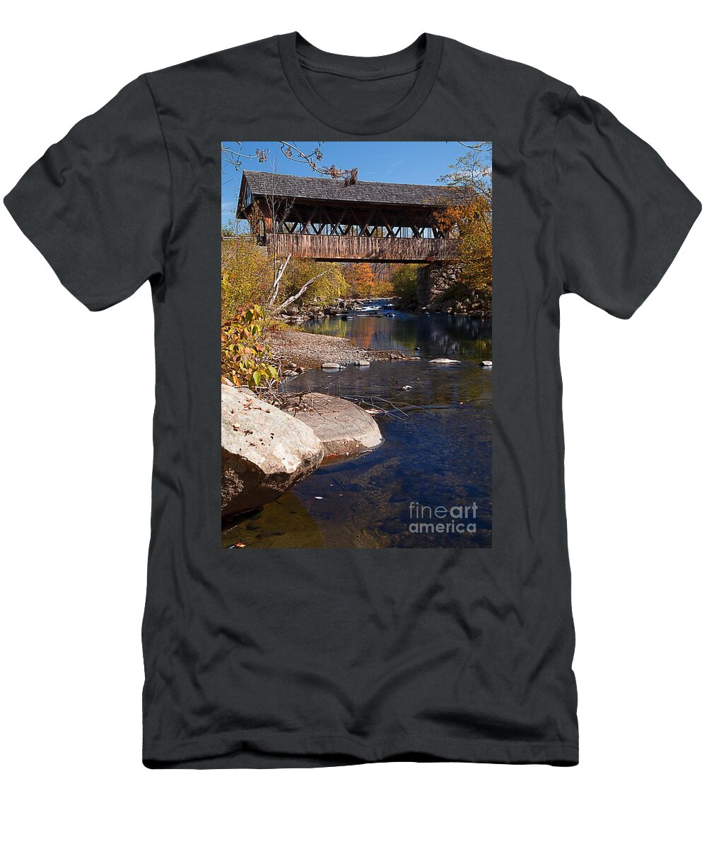 Packer Hill Bridge Lebanon Covered T-Shirt featuring the photograph PACKARD HILL BRIDGE Lebanon New Hampshire by Edward Fielding