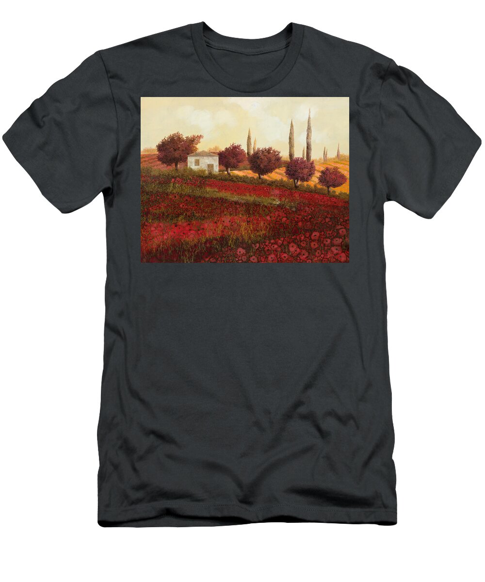 Tuscany T-Shirt featuring the painting Papaveri In Toscana by Guido Borelli