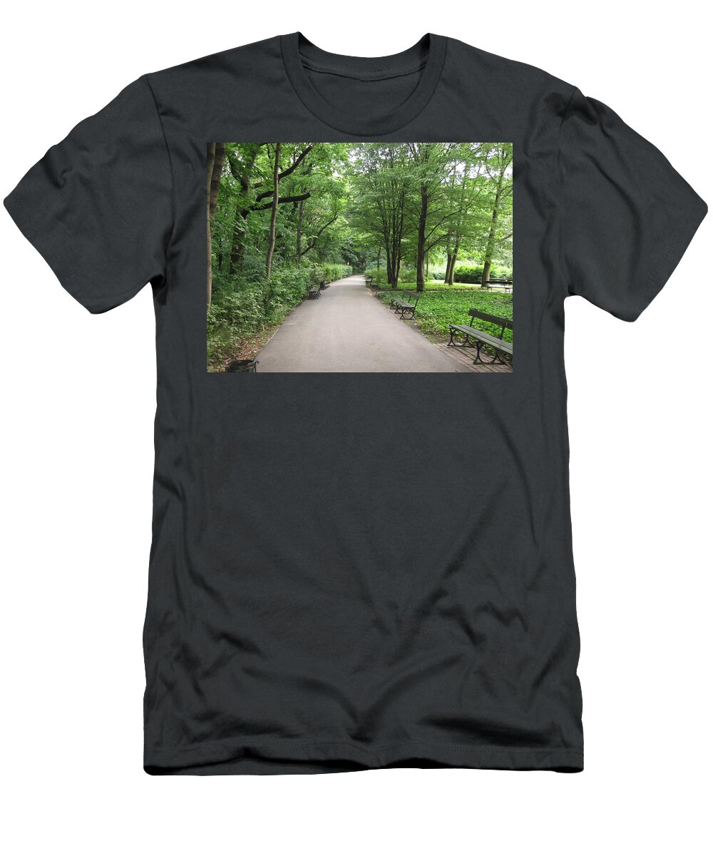  T-Shirt featuring the photograph Park Bench Poland by Nora Boghossian