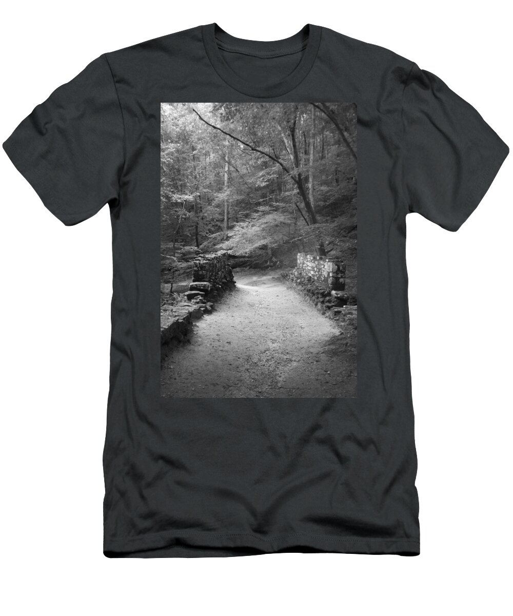 Kelly Hazel T-Shirt featuring the photograph Path in Black and White by Kelly Hazel