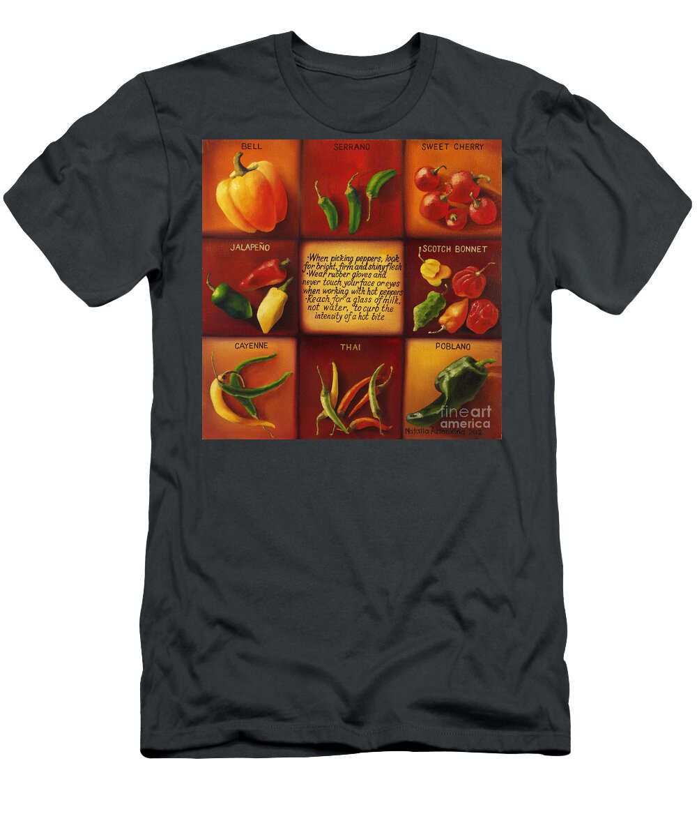 Peppers T-Shirt featuring the painting Pepper Facts by Natalia Astankina