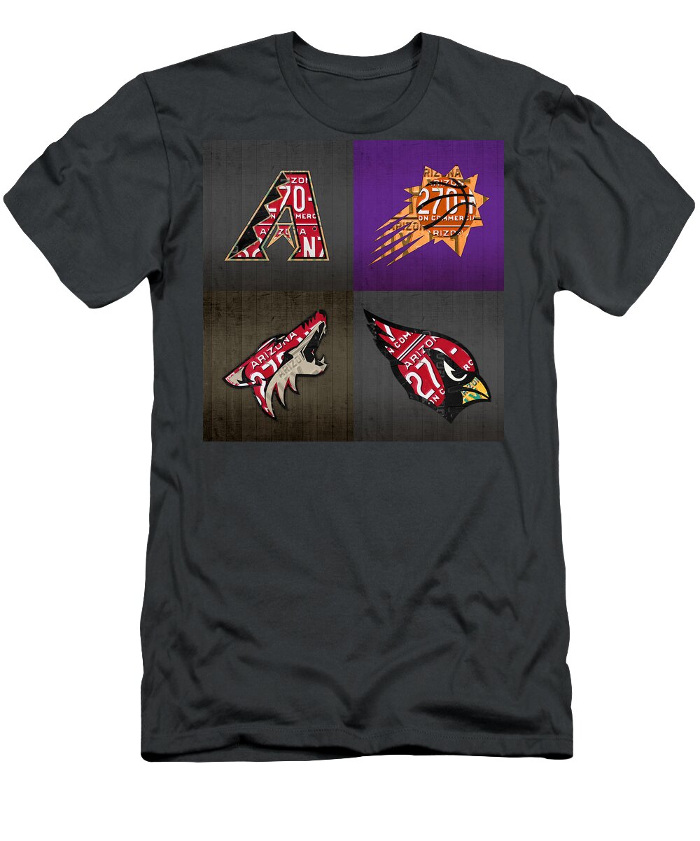 Phoenix Sports Fan Recycled Vintage Arizona License Plate Art Diamondbacks  Suns Coyotes Cardinals T-Shirt by Design Turnpike - Pixels