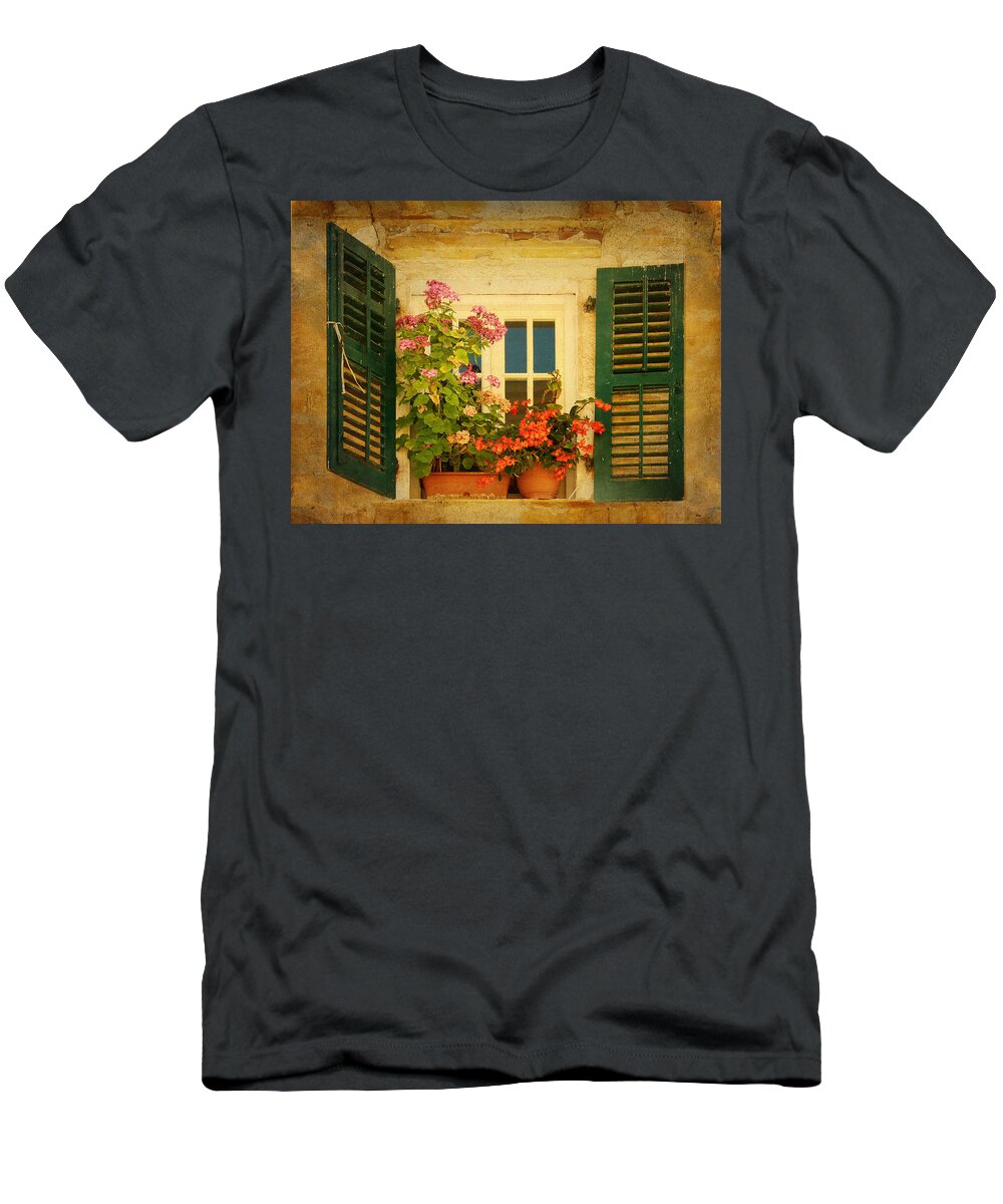 Window T-Shirt featuring the photograph Picturesque Taormina Window by Carla Parris