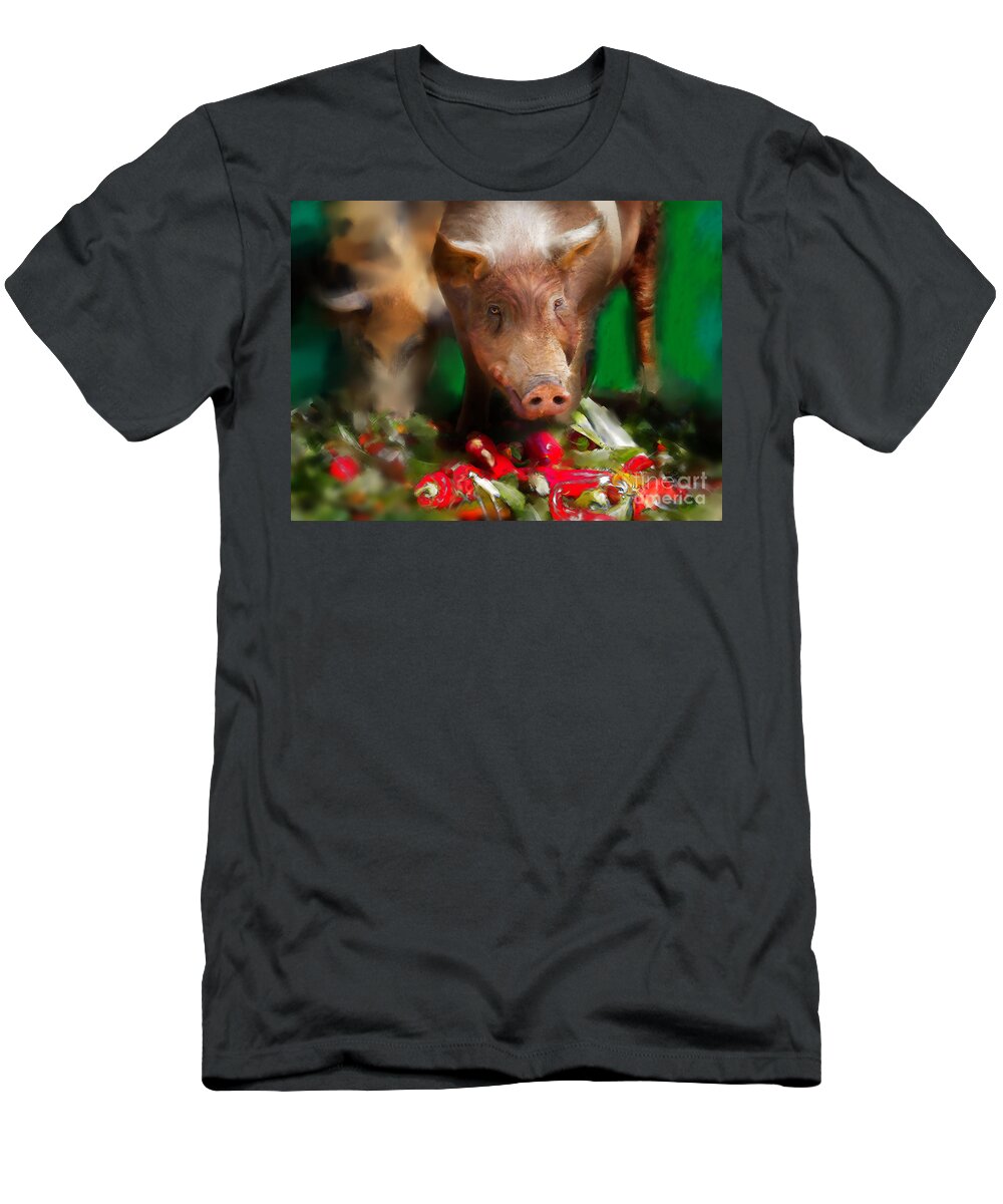 Pigs T-Shirt featuring the digital art Pigs by Lisa Redfern