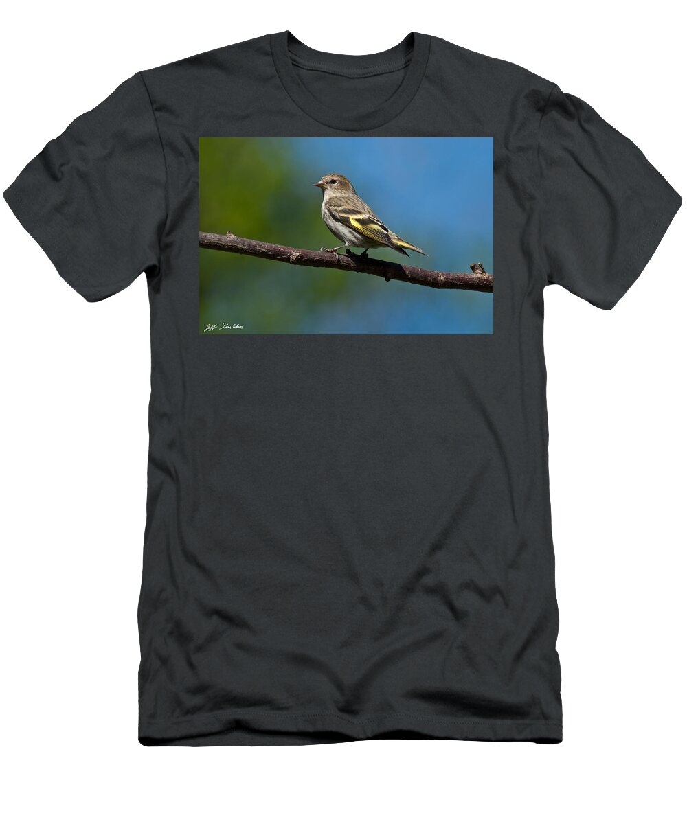 Animal T-Shirt featuring the photograph Pine Siskin Perched on a Branch by Jeff Goulden