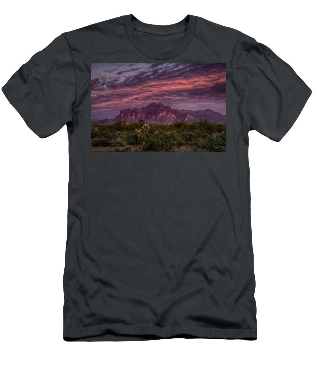 Sunset T-Shirt featuring the photograph Pink and Purple Desert Skies by Saija Lehtonen