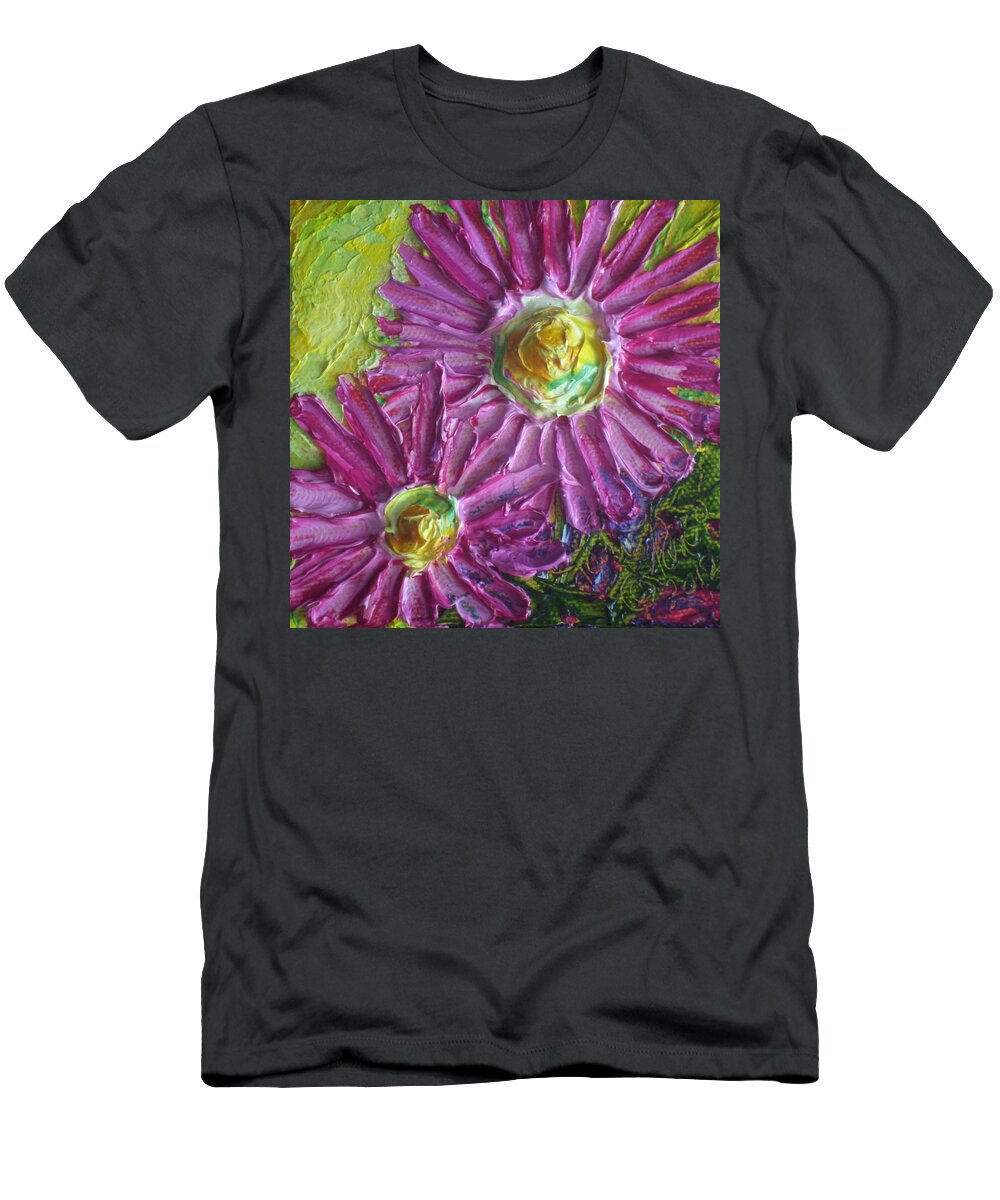Spring T-Shirt featuring the painting Paris' Pink Mums by Paris Wyatt Llanso