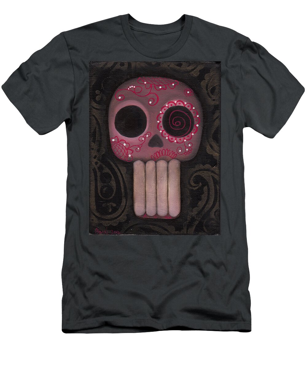 Day Of The Dead T-Shirt featuring the painting Pink Sugar Skull by Abril Andrade