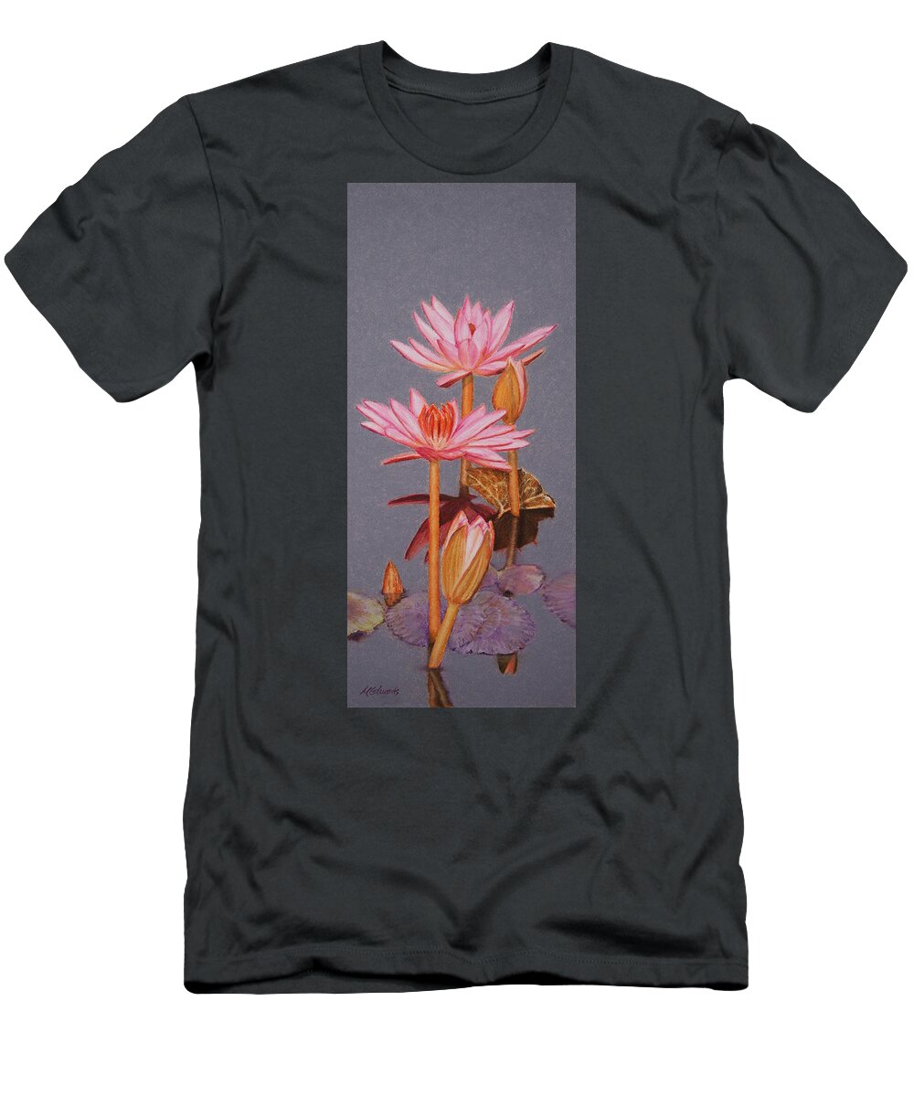 Pink T-Shirt featuring the painting Pink Water Lilies by Marna Edwards Flavell