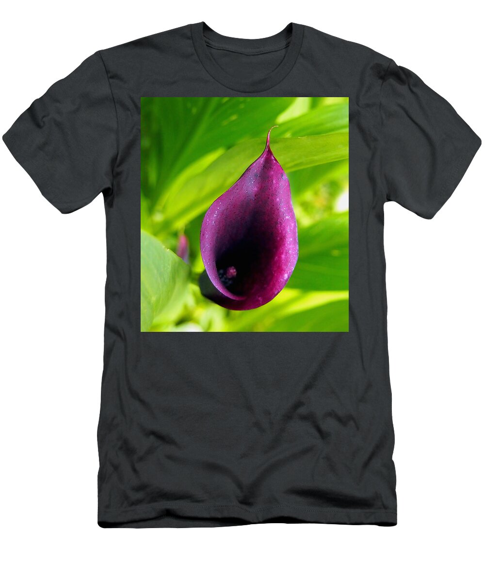 Nature T-Shirt featuring the photograph Plum Purple Calla Lilly Flower in the Garden by Amy McDaniel