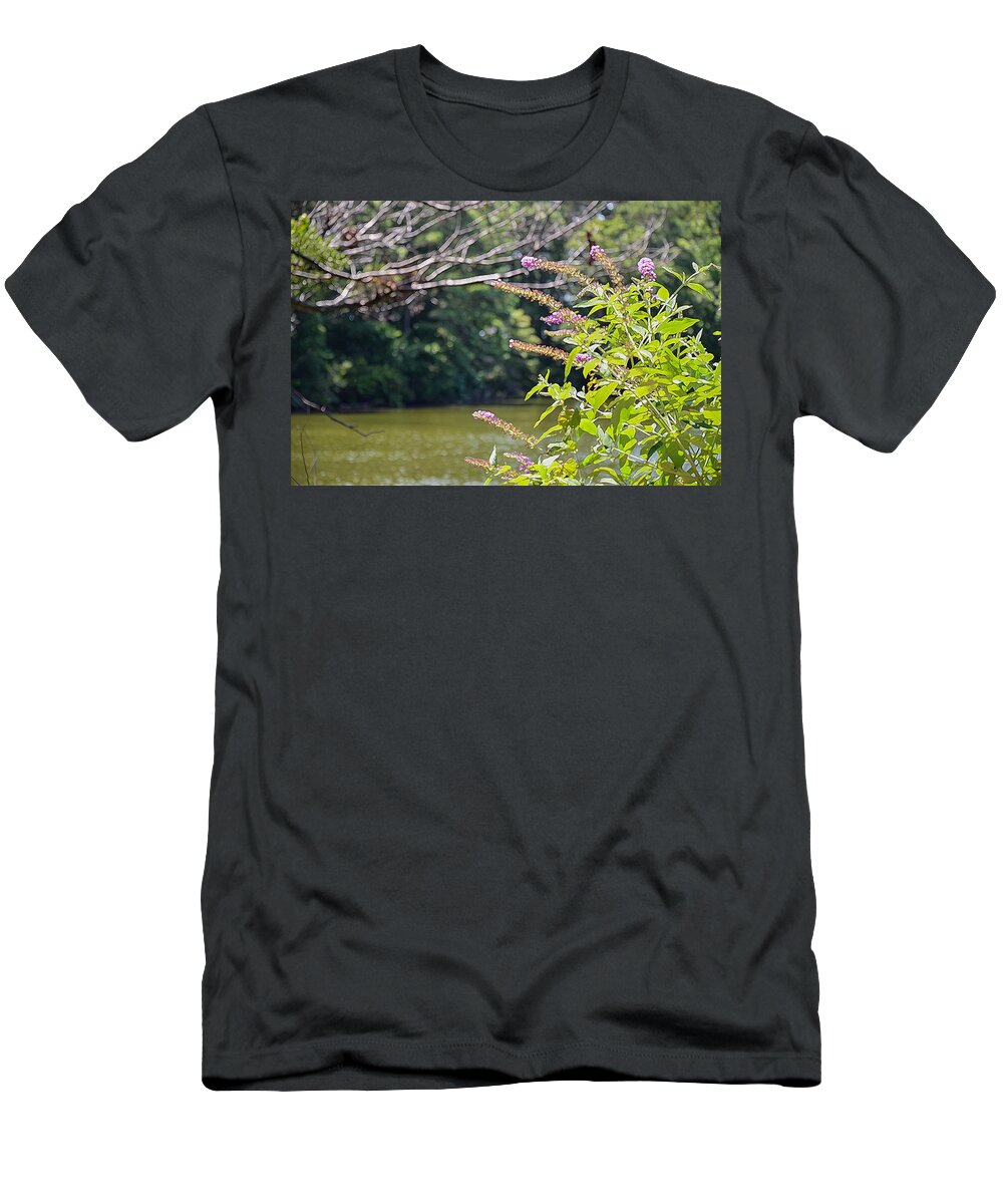 Pond T-Shirt featuring the painting Pond At Norfolk Botanical Garden 12 by Jeelan Clark