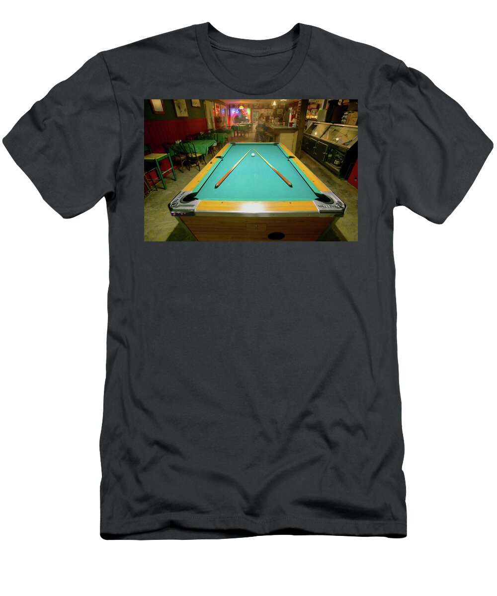 Photography T-Shirt featuring the photograph Pool Table Lit By Electric Lights by Panoramic Images
