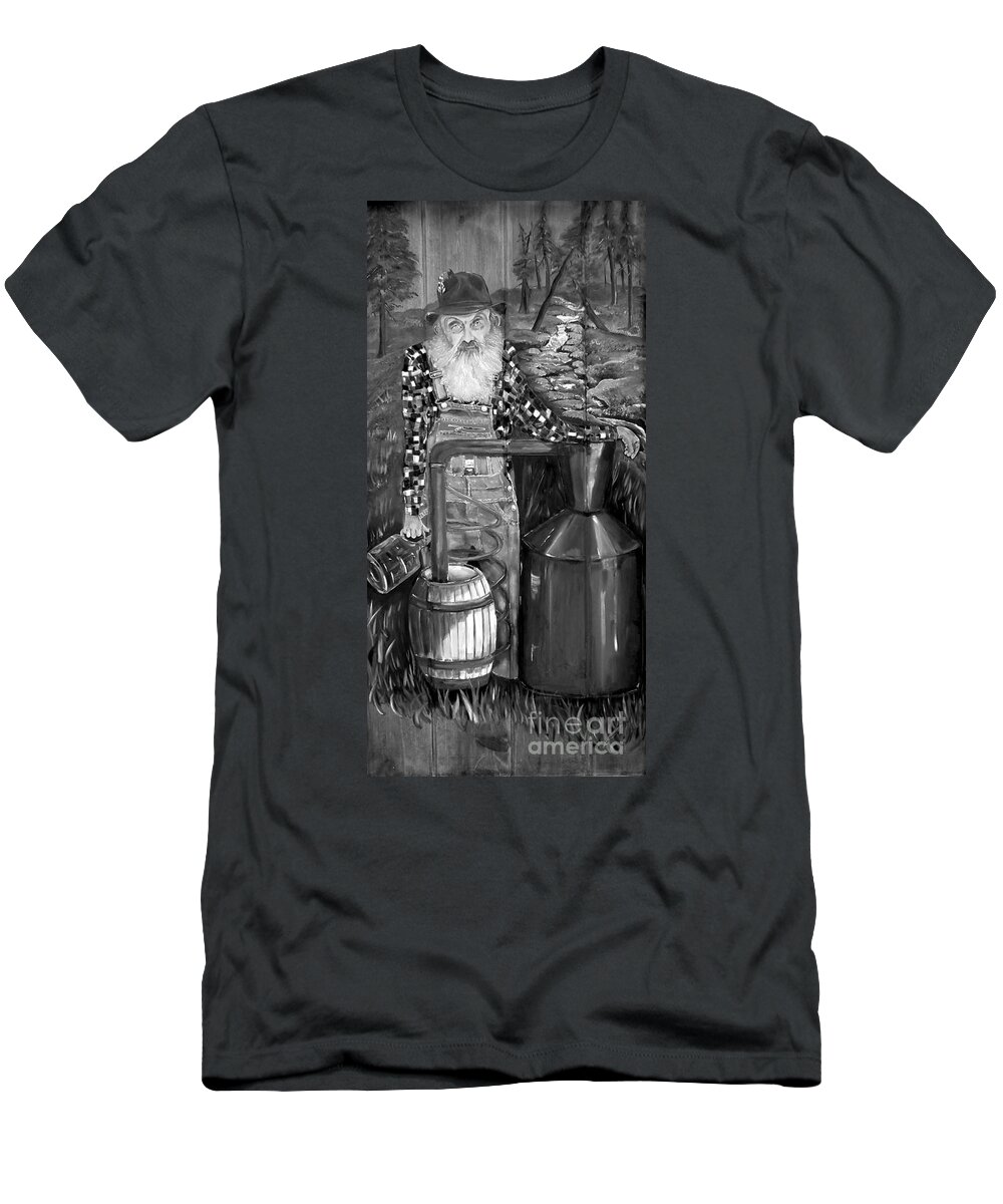 Popcorn Sutton T-Shirt featuring the painting Popcorn Sutton - Black and White - Legendary by Jan Dappen
