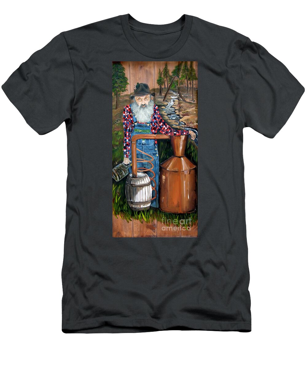 Popcorn T-Shirt featuring the painting Popcorn Sutton - Moonshiner - Redneck by Jan Dappen