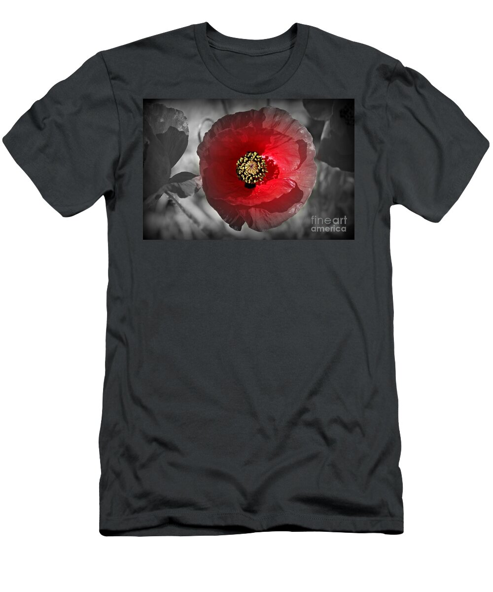 Poppy T-Shirt featuring the photograph Poppy Color Splash by Clare Bevan