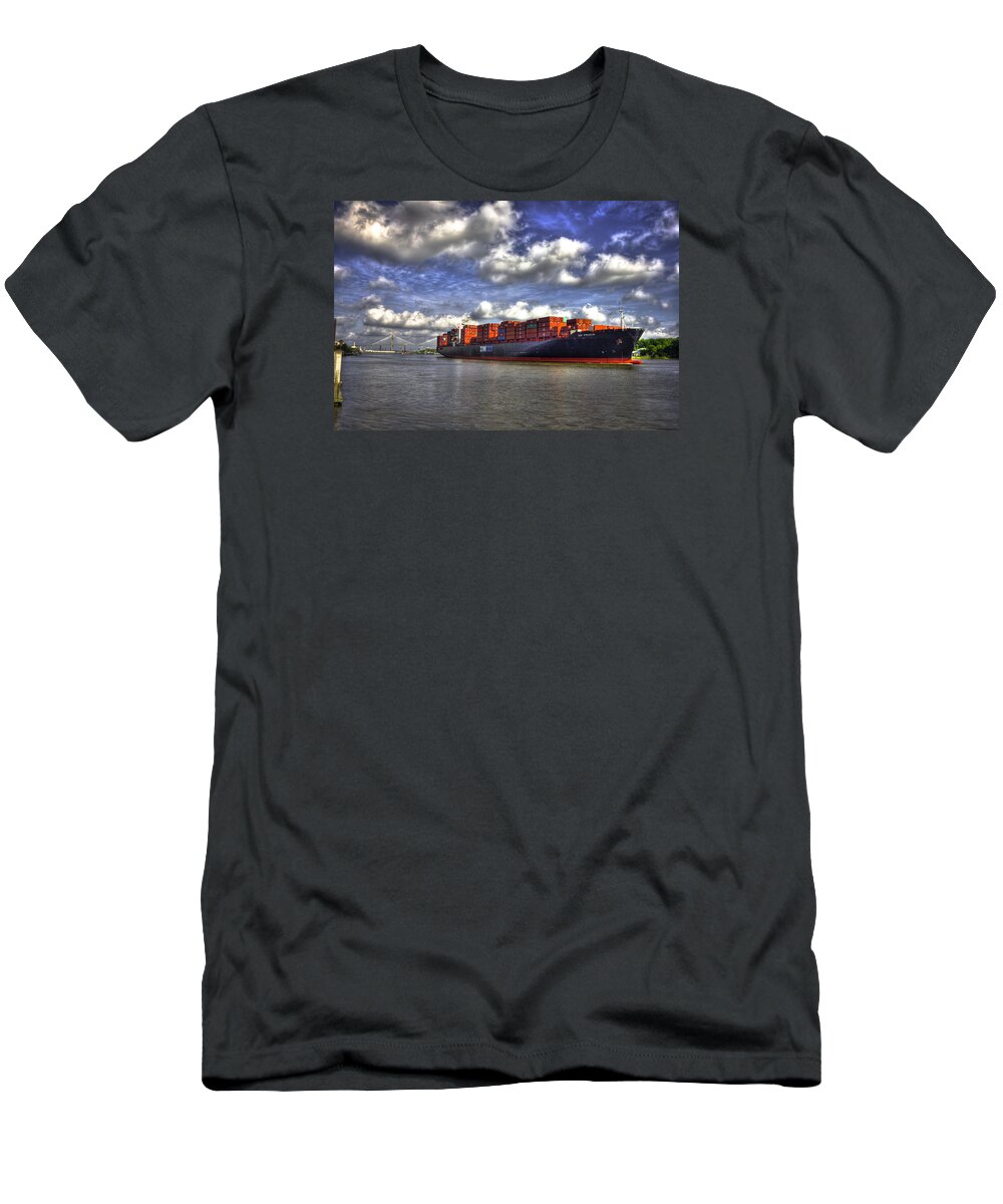 Reid Callaway Port Of Savannah T-Shirt featuring the photograph Port Of Savannah Shipping Lanes by Reid Callaway