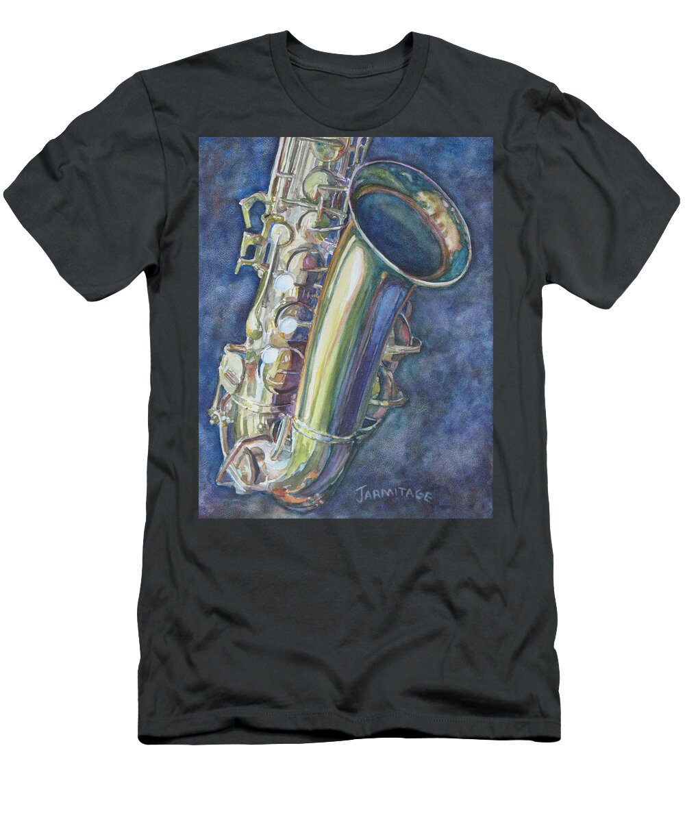 Sax T-Shirt featuring the painting Portrait of a Sax by Jenny Armitage