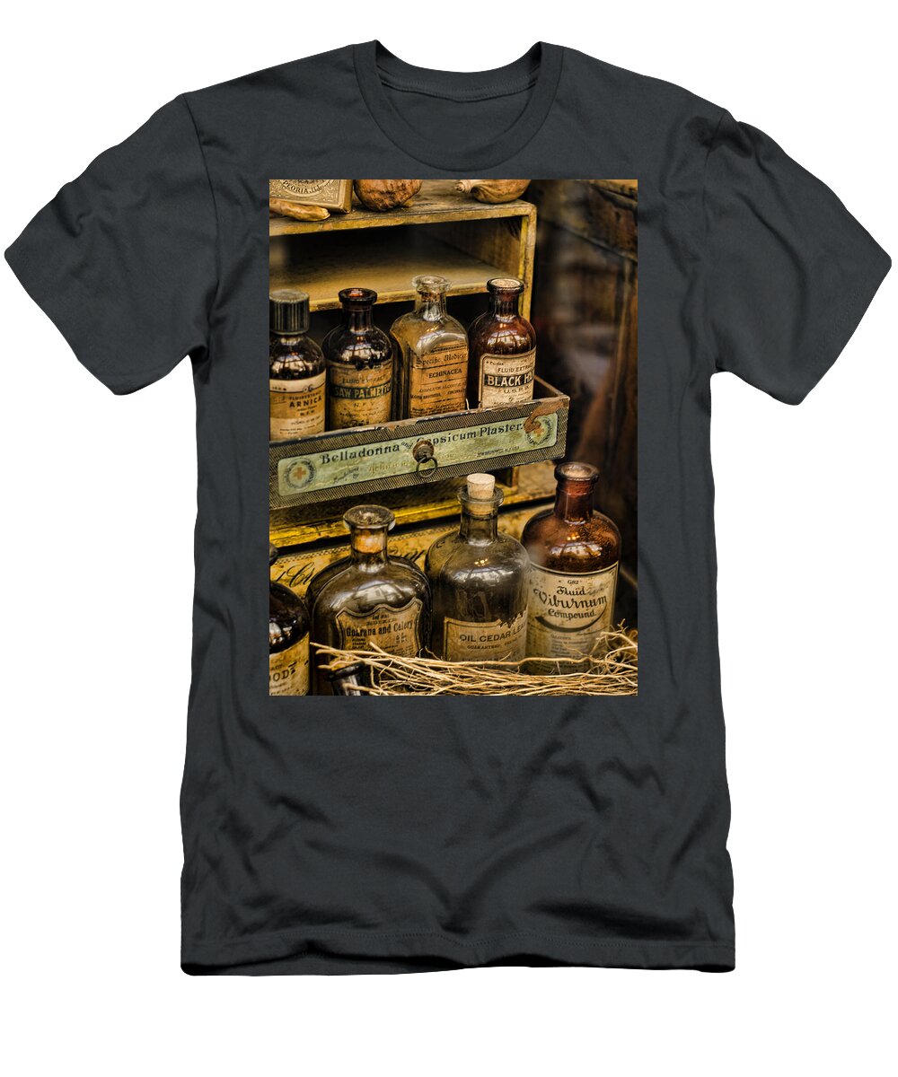 Pharmacy T-Shirt featuring the photograph Potions and Cure Alls by Heather Applegate