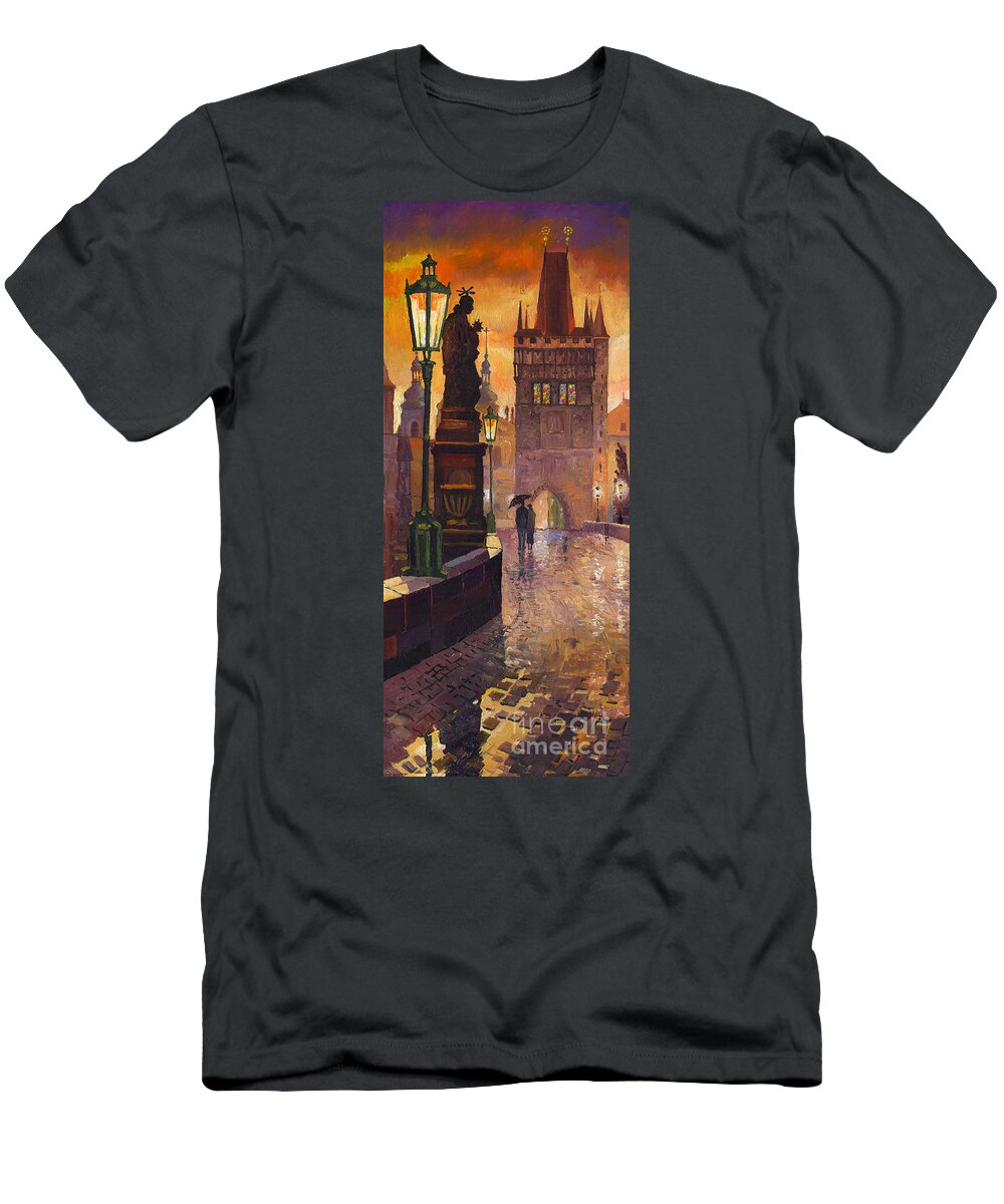 Prague T-Shirt featuring the painting Prague Charles Bridge 01 by Yuriy Shevchuk
