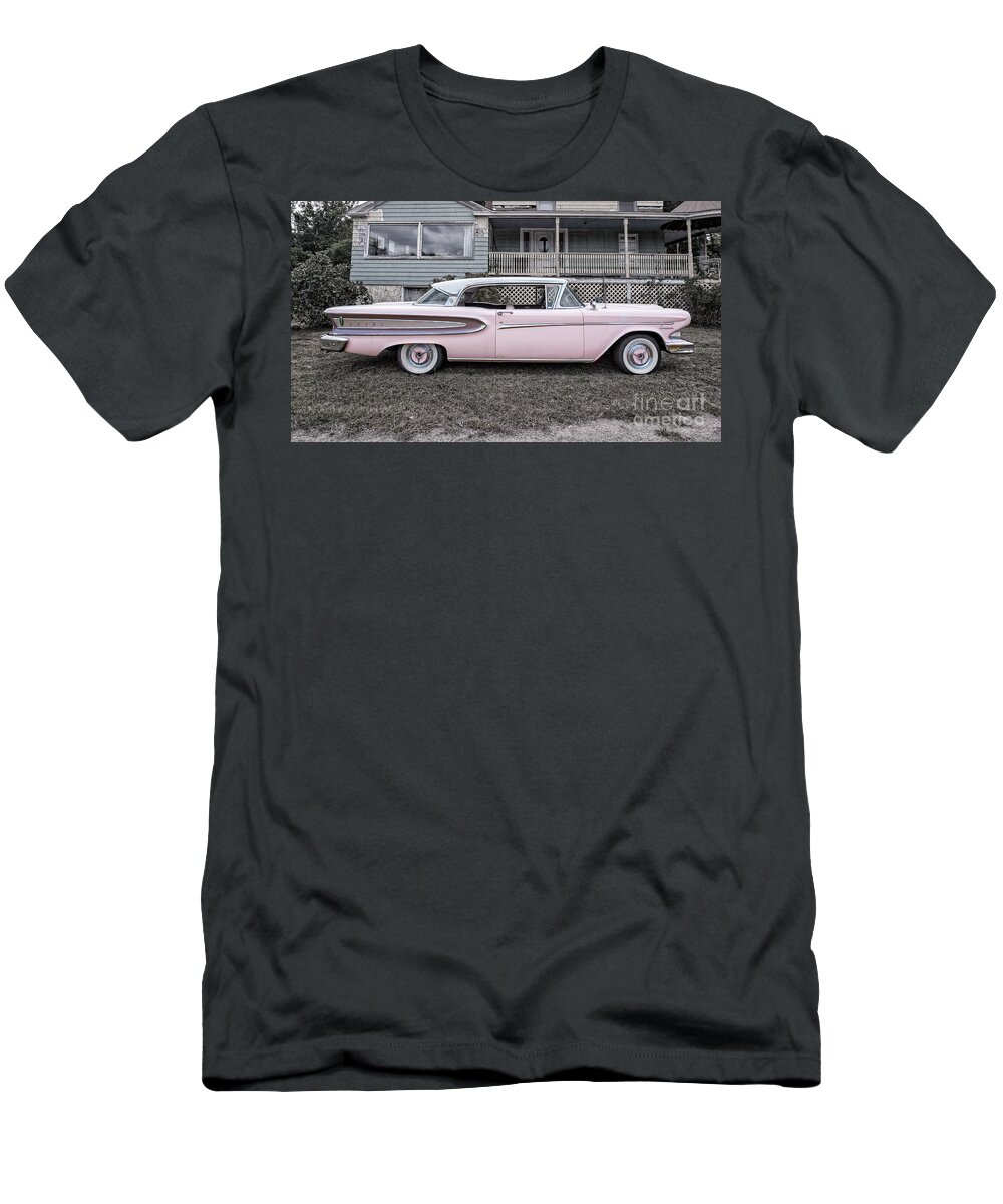 Car T-Shirt featuring the photograph Pretty in Pink Ford Edsel by Edward Fielding