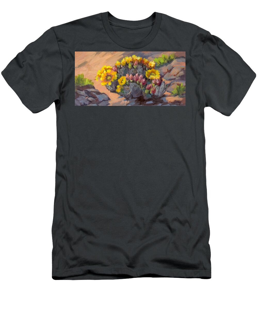 Cactus T-Shirt featuring the painting Prickly Pear Cactus in Bloom by Diane McClary