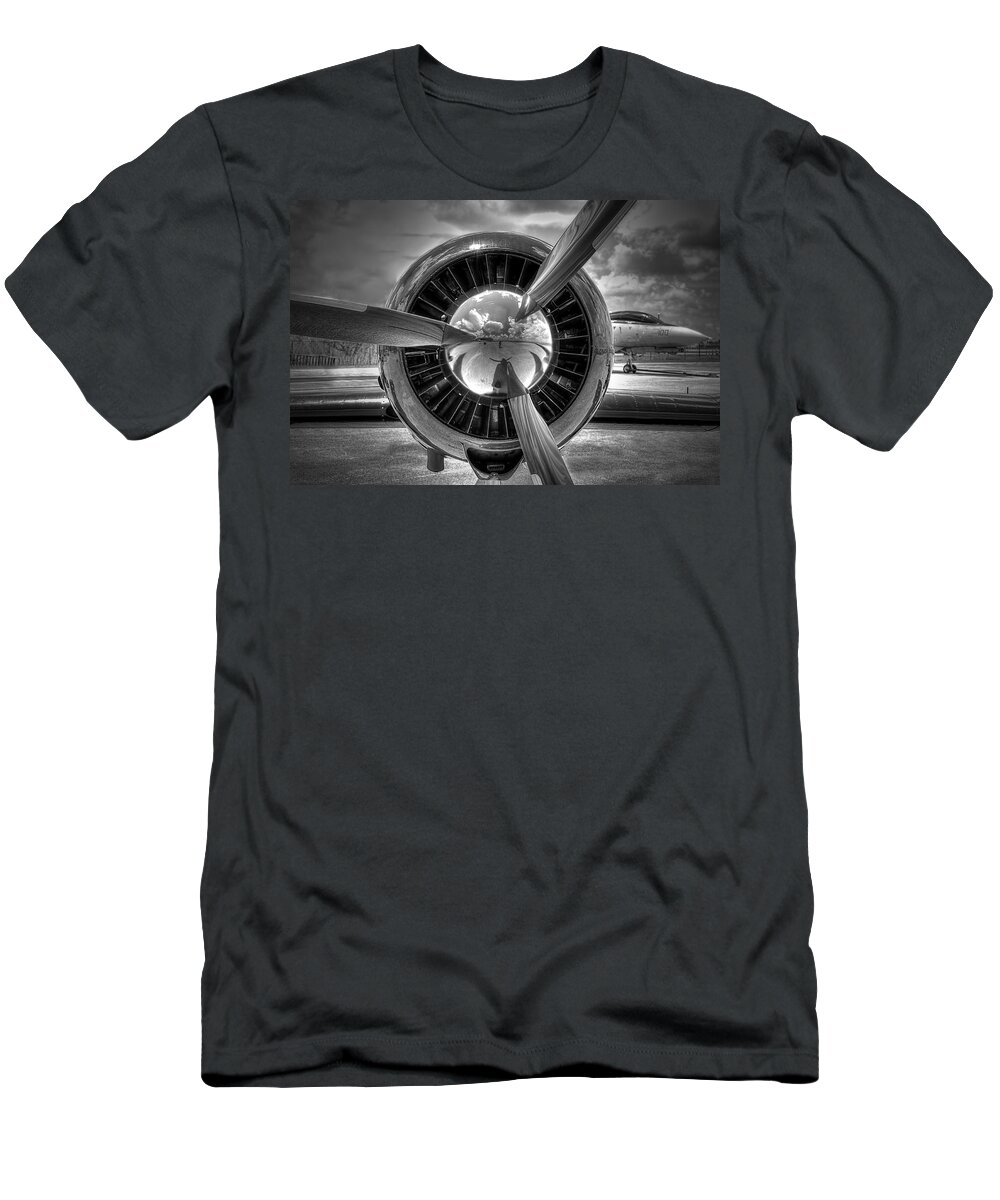 Airplane T-Shirt featuring the photograph Props And Jet by Rudy Umans