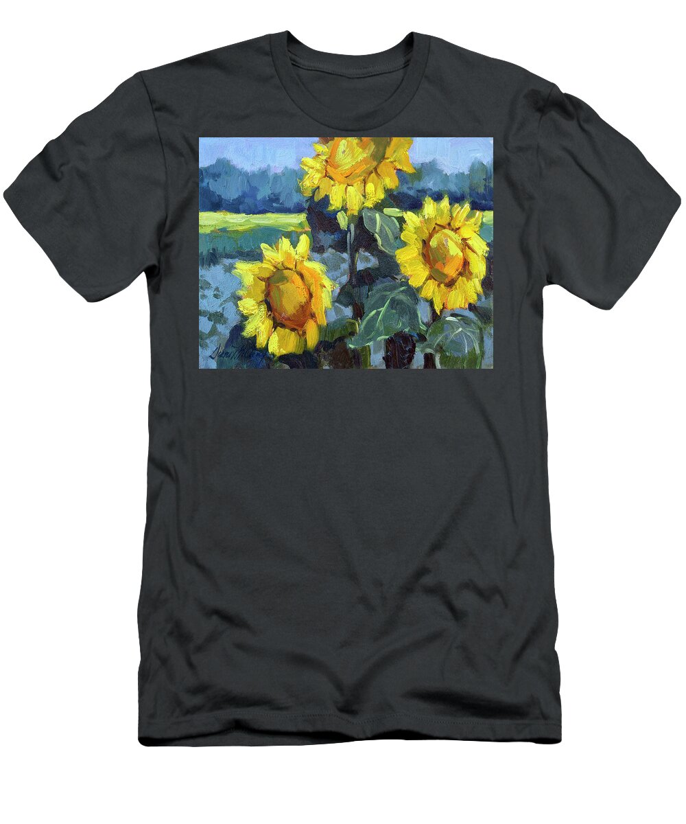 Provence T-Shirt featuring the painting Provence Sunflower Trio by Diane McClary