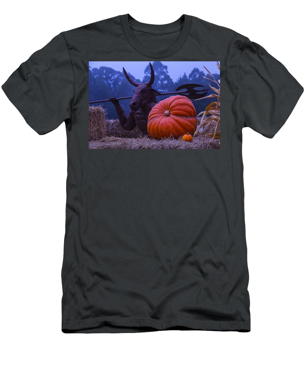 Statue T-Shirt featuring the photograph Pumpkin and Minotaur by Garry Gay