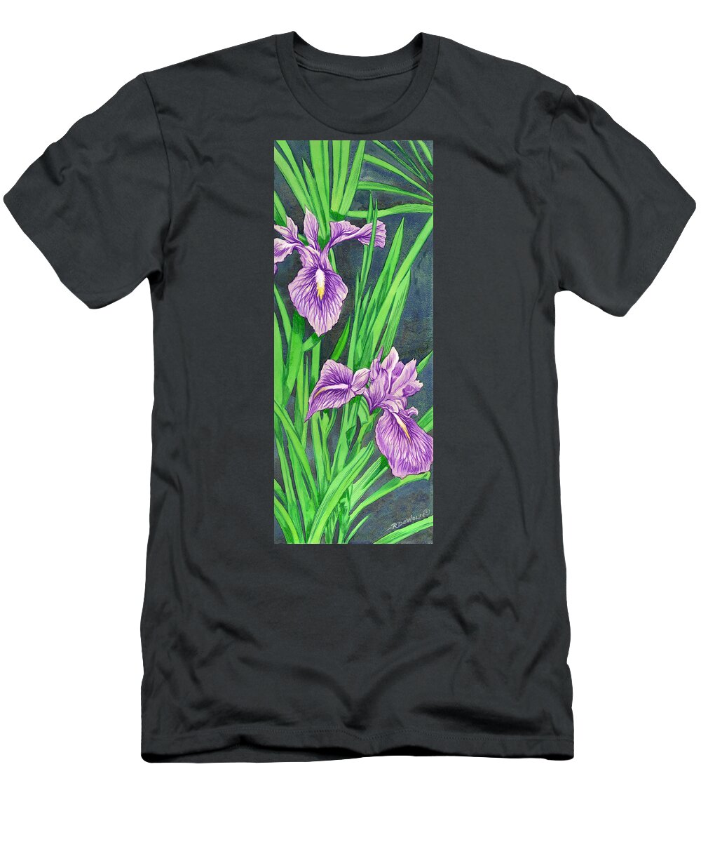 Purple T-Shirt featuring the painting Purple Iris by Richard De Wolfe