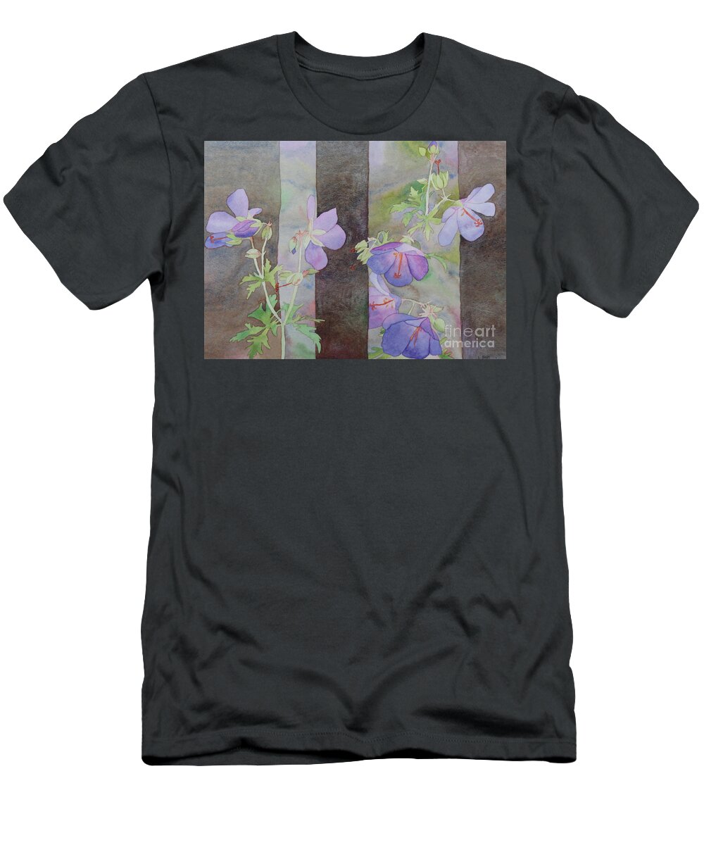 Purple T-Shirt featuring the painting Purple Ivy Geranium by Laurel Best