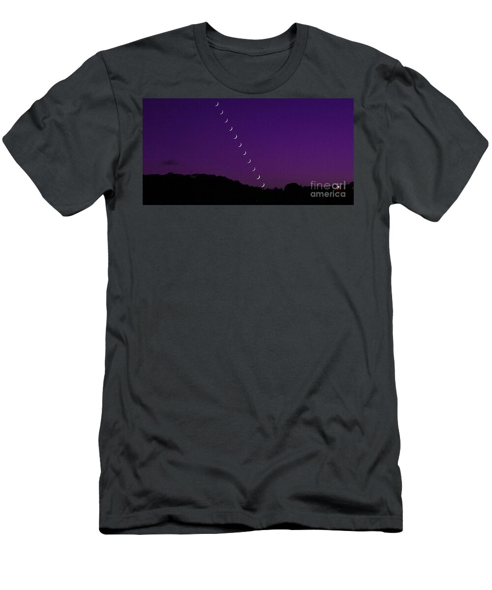 Purple Moon Set. Medina Lake T-Shirt featuring the photograph Purple Moon Setting in West by Michael Tidwell