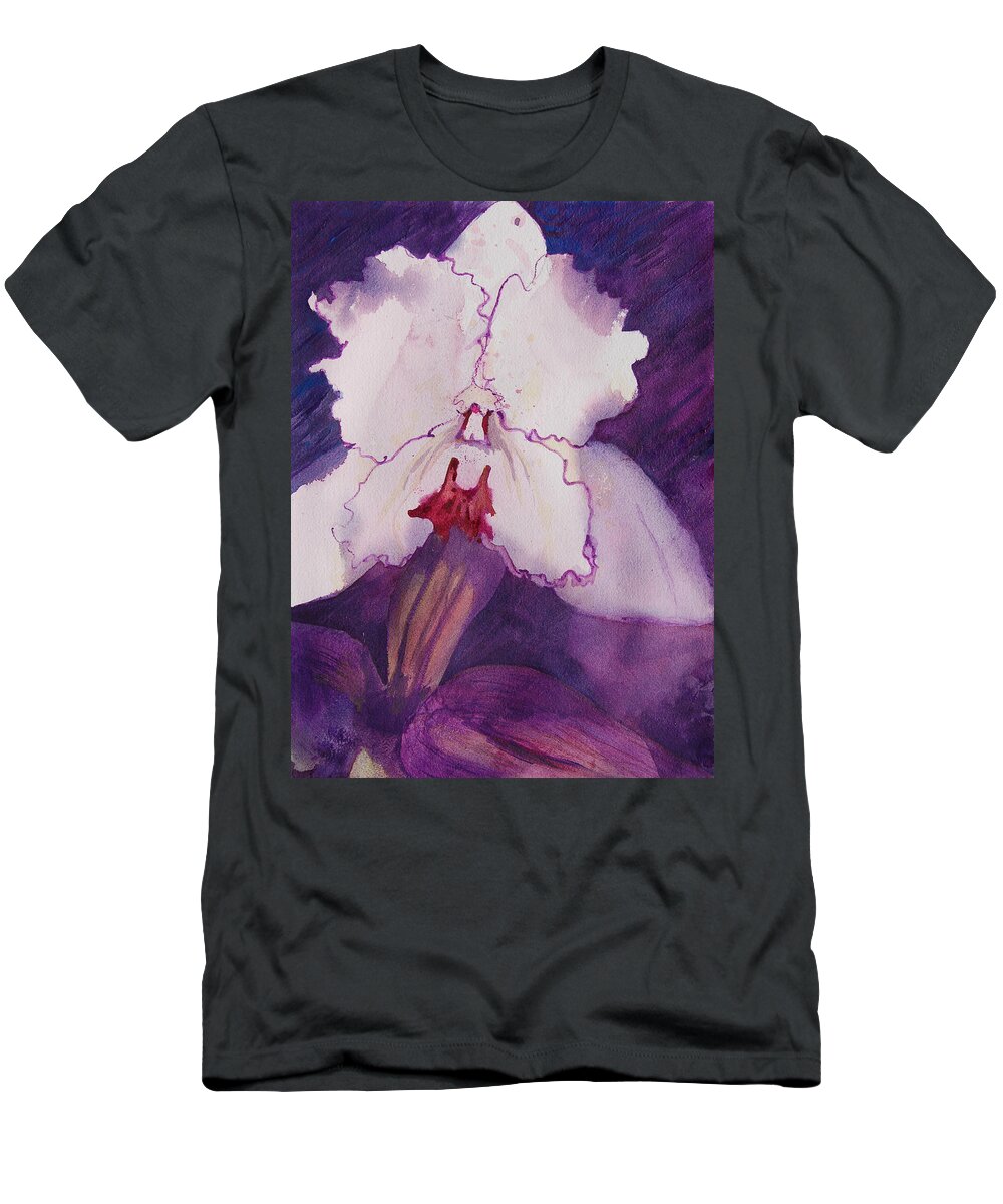 Orchid T-Shirt featuring the painting Purple Orchid by Terry Holliday