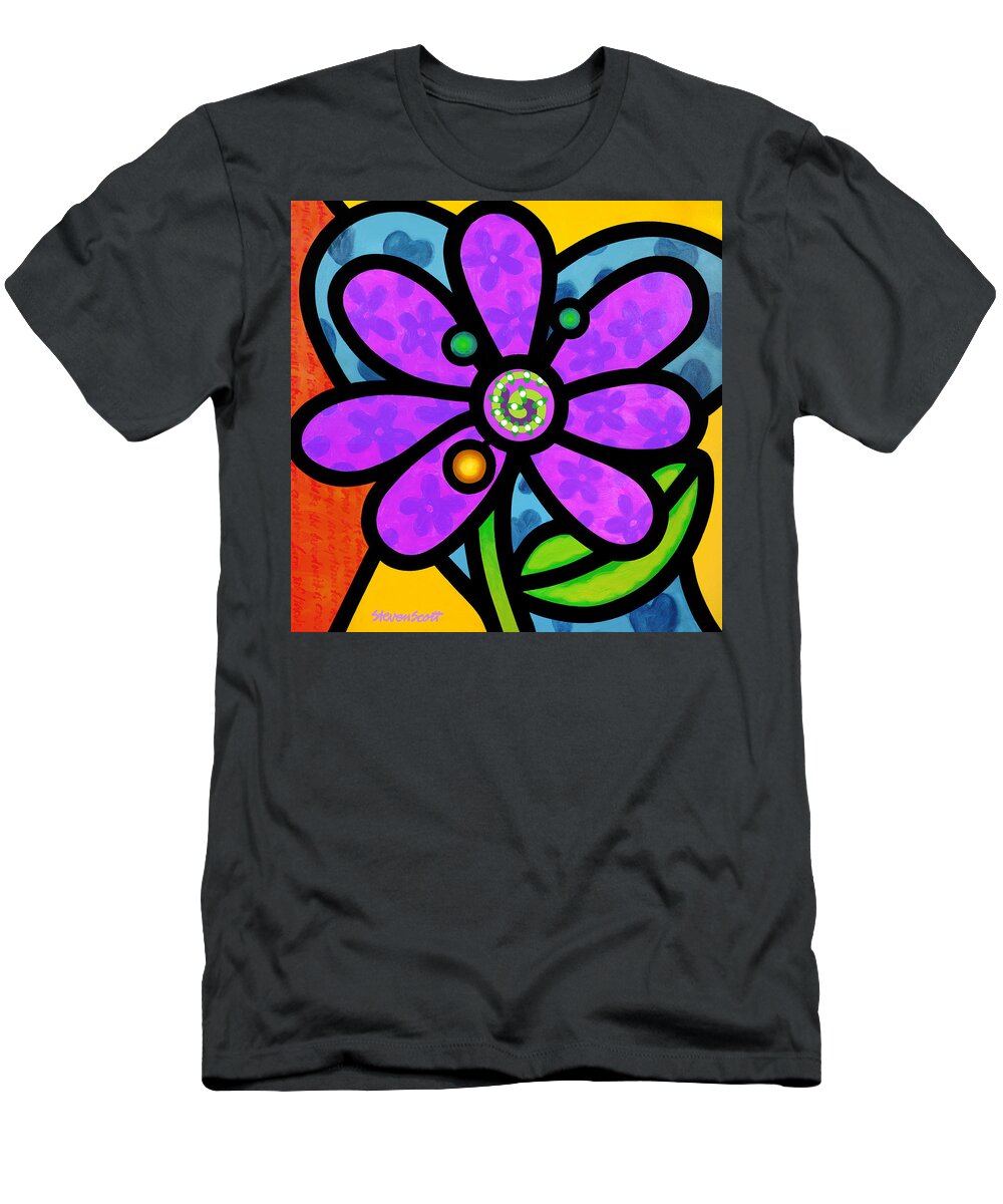 Abstract T-Shirt featuring the painting Purple Pinwheel Daisy by Steven Scott