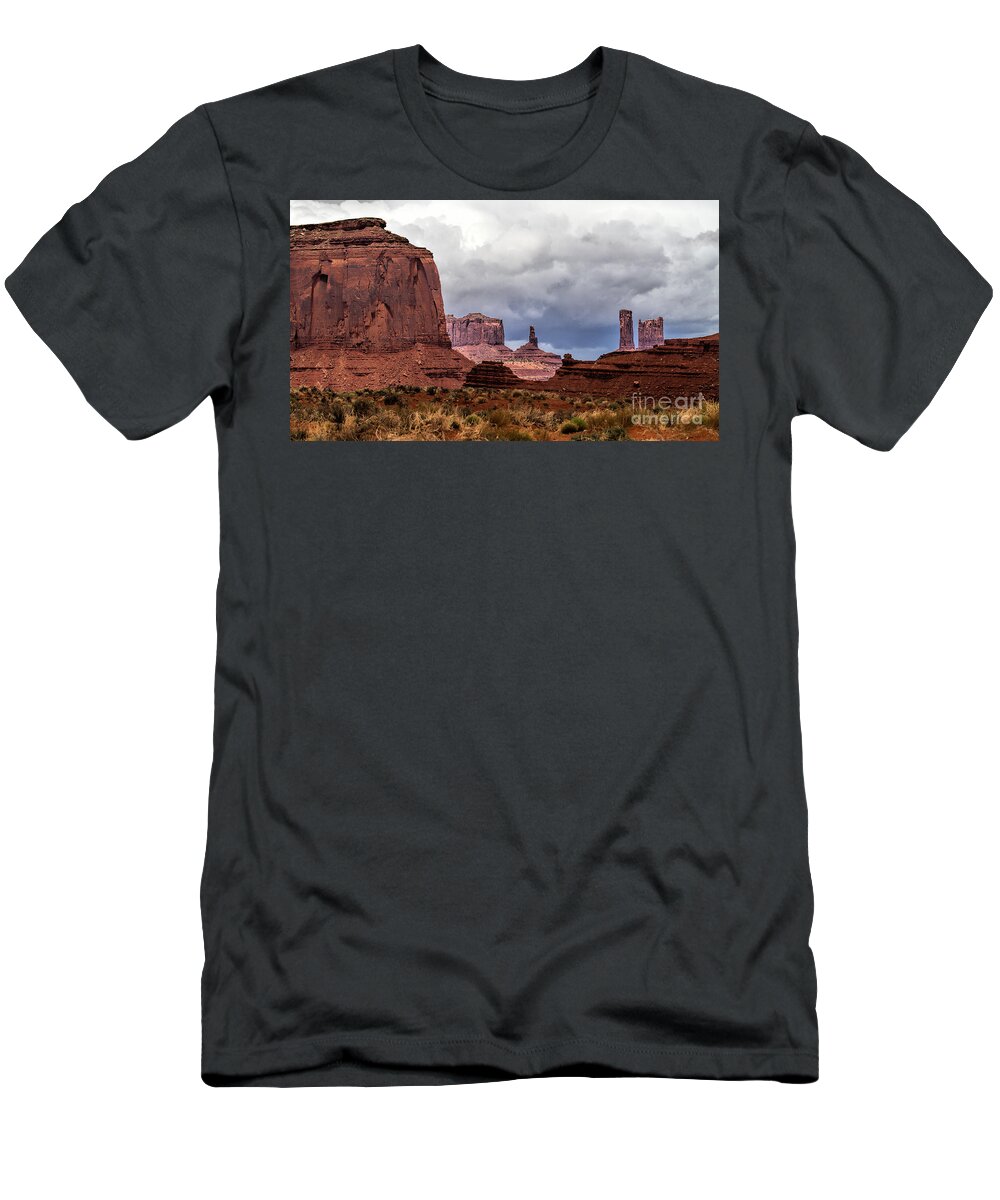 Monument Valley T-Shirt featuring the photograph Rain Over the Monuments by Jim Garrison
