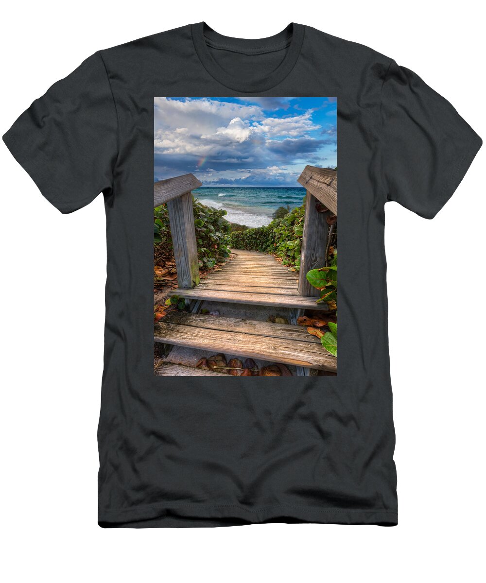 Clouds T-Shirt featuring the photograph Rainbow over the Ocean by Debra and Dave Vanderlaan