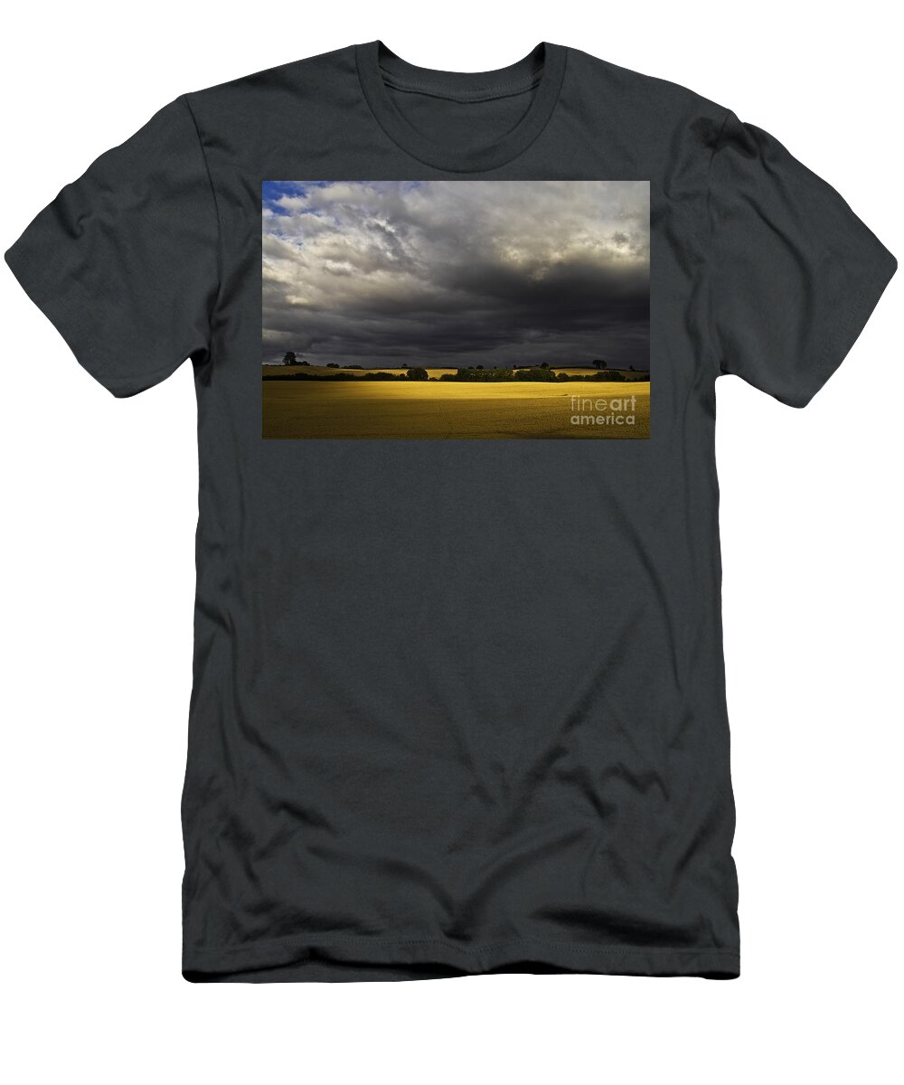 Rapefield T-Shirt featuring the photograph Rapefield Under Dark Sky by Heiko Koehrer-Wagner