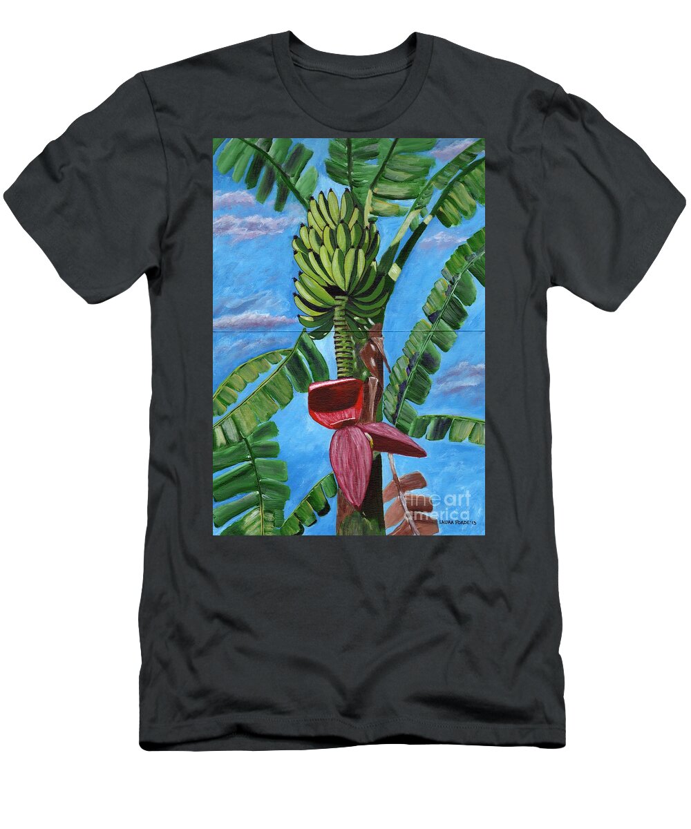 Banana Tree T-Shirt featuring the painting Ready for Harvest by Laura Forde