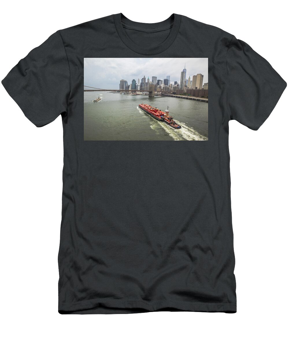 Manhattan T-Shirt featuring the photograph Red barge by Alex Potemkin