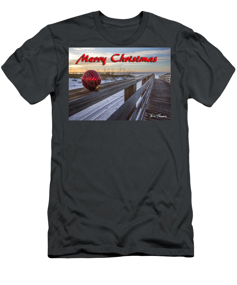 Christmas T-Shirt featuring the digital art Red Bulb on the Rail by Michael Thomas