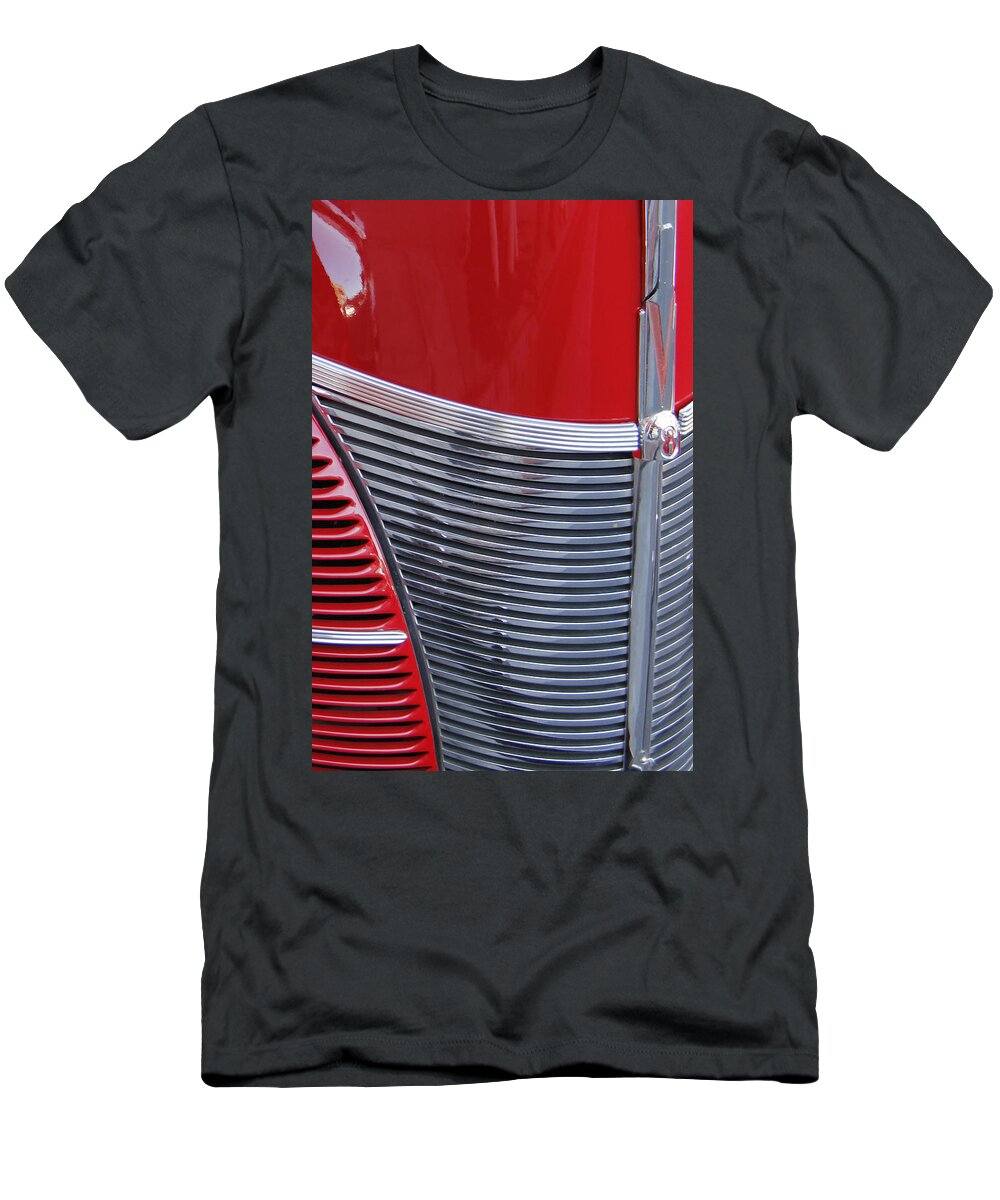 Car T-Shirt featuring the photograph Red Ford Deluxe Grille by Ben and Raisa Gertsberg