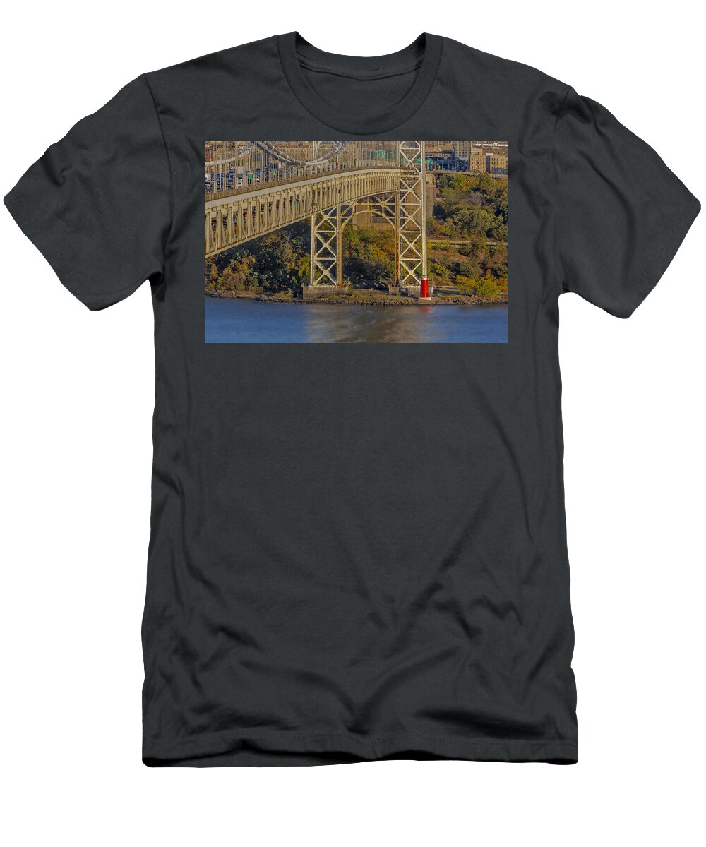 Autumn T-Shirt featuring the photograph Red Lighthouse And Great Gray Bridge by Susan Candelario