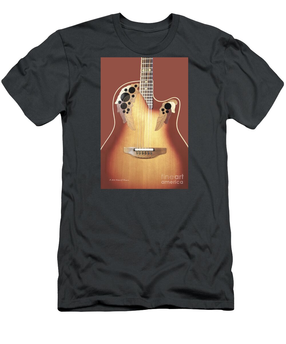 Guitar T-Shirt featuring the photograph Redish-Brown Guitar On Redish-Brown Background by Richard J Thompson 