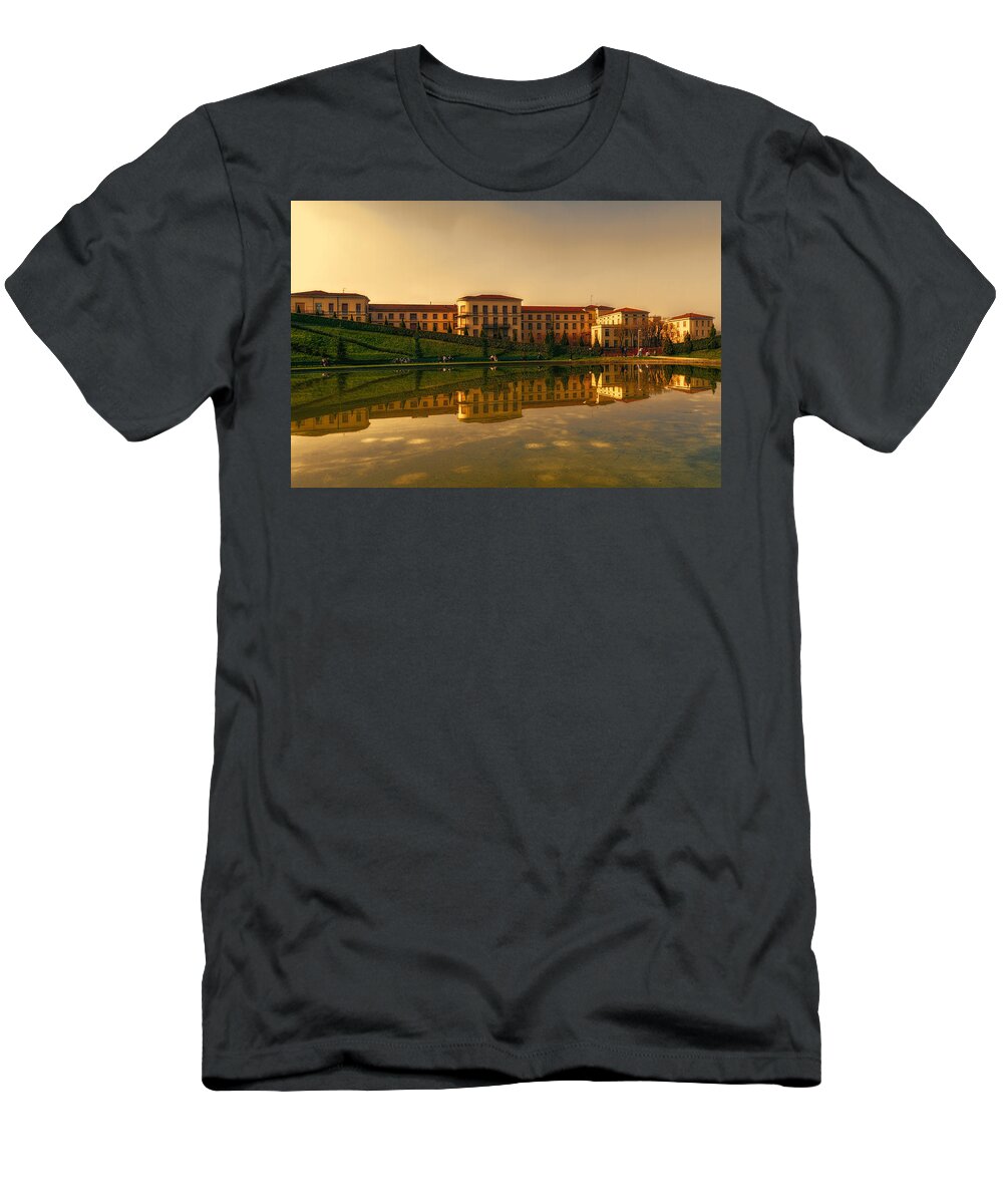 Color Efex Pro T-Shirt featuring the photograph Reflection at Portello Park by Roberto Pagani