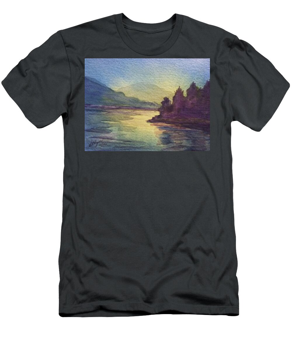 North South Lake T-Shirt featuring the painting Reflections on North South Lake by Ellen Levinson